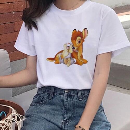 Womens T-shirt Harajuku Disney Deer Bambi Rabbit Thumper Graphic Girl Tshirt Clothes Short Sleeve T shirt Tops Dropship