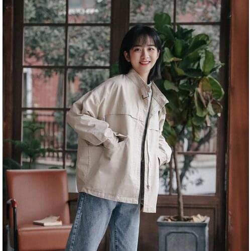 Oversized autumn and winter new stand collar BF Korean loose tooling short coat womens Korean cotton zipper