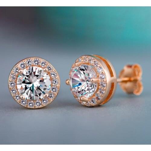 Female Luxury Crystal Round Stud Earrings Vintage Silver Color Wedding Jewelry White Zircon Stone Earrings For Women 2021
