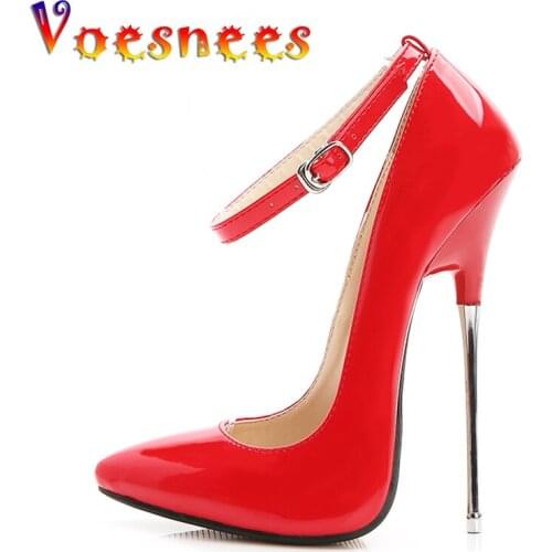Voesnees Shoes Women Sexy Pseudo Girl High Heels16cm Tapered Heel Shoes Ladies Shallow Mouth Wedding Pump Red Woman Shoes