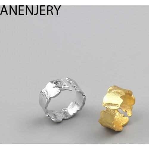 ANENJERY 925 Sterling Silver Tinfoil Shape Texture Ring for Women Irregular Shape Simplicity Open Ring Jewelry Gift S-R1038