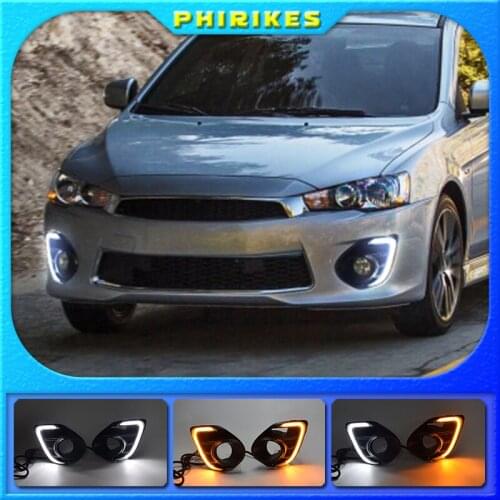 1Pair Fog lamp For Mitsubishi Lancer 2016 2017 2018 2019 12V LED Daytime Running Light DRL Lamp with yellow signal style relay