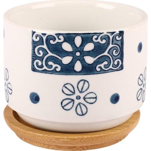 1 PC Flower Pots Planters Garden Bamboo Desktop Stand Ceramic Succulent Flower Ceranmic Green Plant