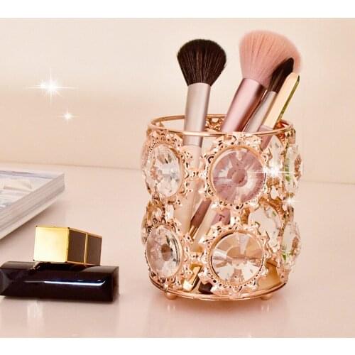 1Pc Fashion Hollow Crystal Cosmetic Brush Holder Eyebrow Pencil Lipstick Organizer Desktop Decorative Storage Cup Home Decor