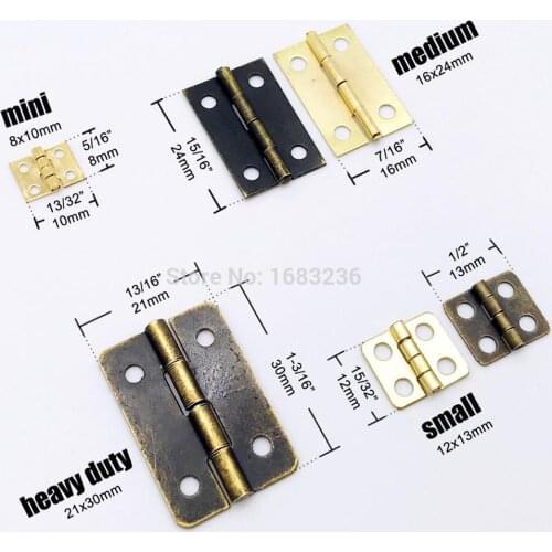 12pcs Mini Small Heavy Duty Large Jewelry Chest Gift Wine Music Wooden Box Case Dollhouse Cabinet Door Hinge with Screws 4 Sizes