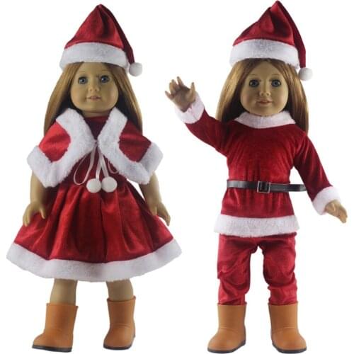 High-quality 2 Set Doll Clothes FOR 18'' American Doll Christmas Xmas Costume Uniform