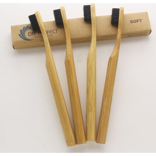 4 Pieces Crown Wood toothbrush Charcoal Pillar Style bamboo toothbrush soft-bristle capitellum bamboo fibre wooden handle