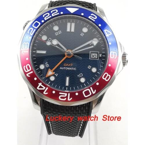 41mm no logo blue dial Luminous saphire glass;blue and red Bezel GMT Automatic movement mens watch-BA104
