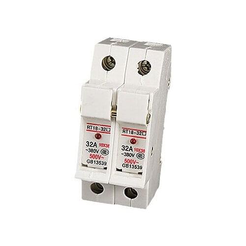 AC 380V 32A Double Poles 2P 10x38mm Cylindrical Fuse Holder with LED