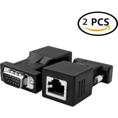 HGA66 Cat5/Cat6/RJ45 VGA Extender Adapter, VGA 15 Pin Male to RJ45 Female Network Cable Connector 2PCS