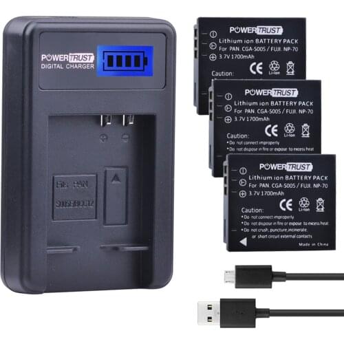3Pcs 3.7V 1700mAh CGA-S005 CGA S005 CGAS005 Batteries + LCD USB Charger for PANASONIC DMW-BCC12 DMC-FX8 FX9 FX10 FX12 FX50 FX150