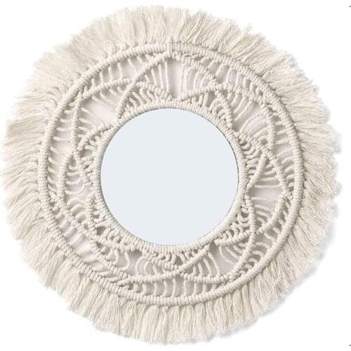 Acrylic Nordic Round Flower Pattern Decorative Mirror Ins Woven Handmade Tapestry Bohemian Home Decoration Mirror Wall