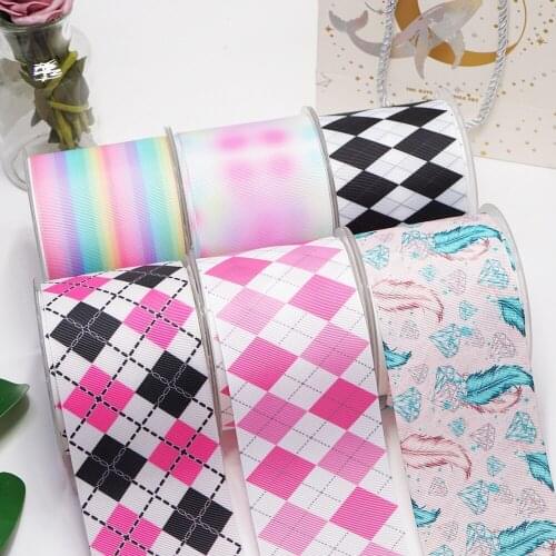DIY Cartoon Grid Printed Grosgrain Ribbon For Craft Supplies Sewing Accessories 5 Yards. 50041