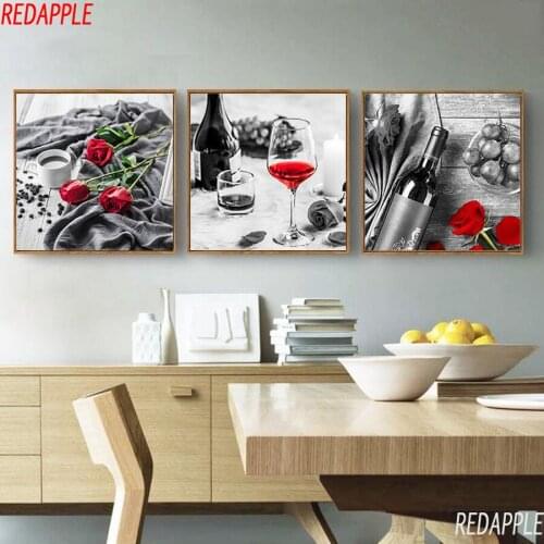 5D DIY Diamond painting Red Wine Rose Full Drill black white art 3d pictures Cross Stitch 3d Embroidery rhinestone 3 pcs decor
