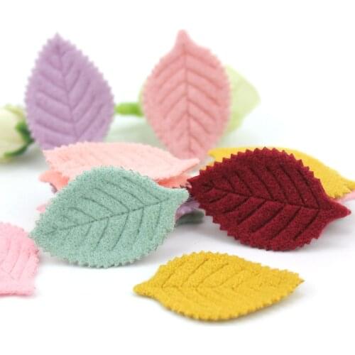 80Pcs 2*3.5cm Plush Cloth Leaf Appliques For Handmade Headwear Crafts Decoration DIY Garland Accessories