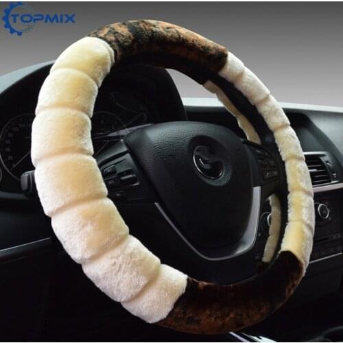 Beige Winter Car Steering Wheel Cover 38CM Universal Soft Fur Warm Plush Auto Steering Wheel Cover Wholesale Free Shipping