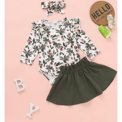 3-piece Baby / Toddler Floral Bodysuit, Solid Skirt and Headband Set