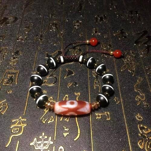 Handmade weaving Red/White 3 eyes Pattern DZI Dragon pattern Agate Beads Men&Women Jewerly Bracelet Free Shipping