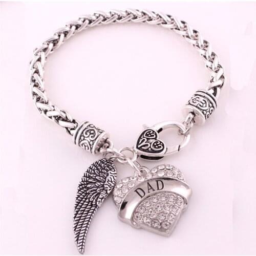 Heart Bracelet For Women Jewelry Archangel Wing And Heart Pendant Beautiful Crystals Wheat Link Chain Zinc Alloy Dropshipping