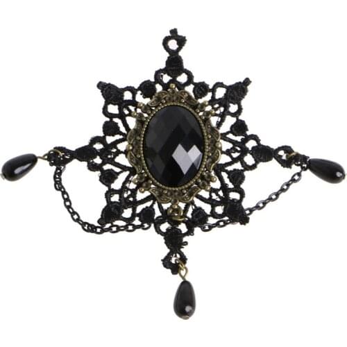Black Lace Snowflake Stone Alloy Snow Brooch Pin Breastpin Gothic Lady Accessory R58E