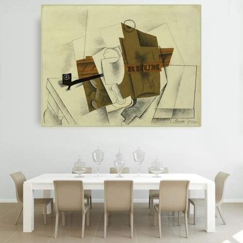 Citon Pablo Picasso《Pipe, Glass, Bottle of Rum》Canvas Art Oil Painting Artwork Poster Picture Modern Wall Decor Home Decoration