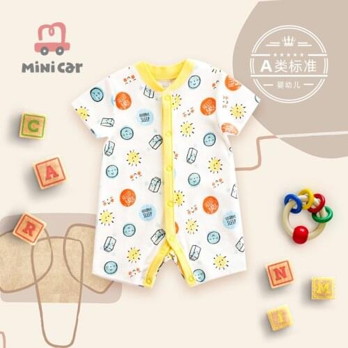 Baby clothes one-piece summer male baby short-sleeved open-file romper thin climbing cardigan