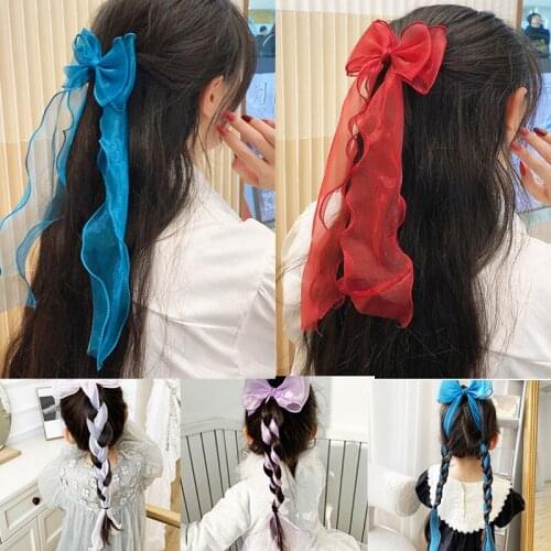 FAMSHIN Cute Long Lace Ribbon Bow Hair Clip For Baby Girls Women Children Bow Barrette Hairpins Hairgrip Lovely Hair Accessories