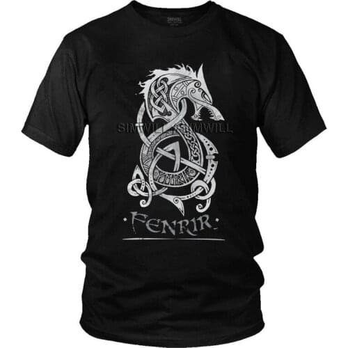 Viking Lokis Son Fenrir T-shirt Men Streetwear T Shirt Short Sleeve Cotton The Monster Wolf of Norse Mythology Tshirt Urban Tee