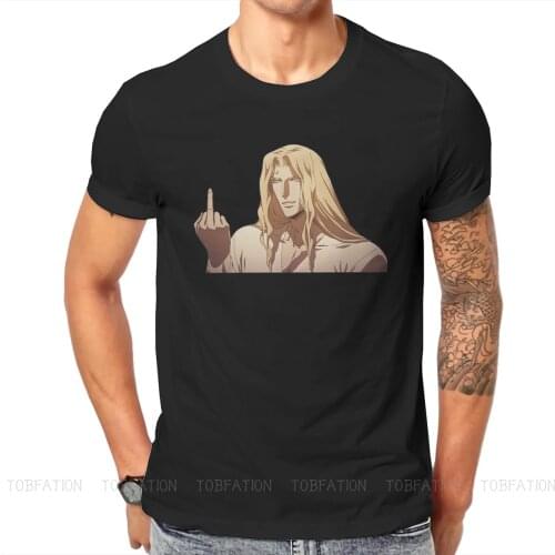 Alucard Flipping The Bird Round TShirt Castlevania Harmony Of Despair Game Alucard Soma Fabric Classic T Shirt Men Clothes