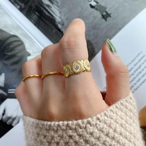 Pave Daisy Flower 925 Sterling Silver Ring for Women Wedding Engagement Gold Ring Adjustable Boho Jewelry Hip Hop Love Gift