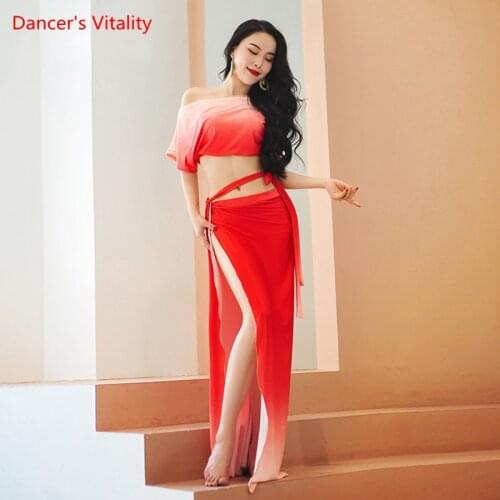 Belly Dance Suit Milk Shreds Top Split Skirt Performance Clothes Set Adult Profession Temperament Competition Clothing