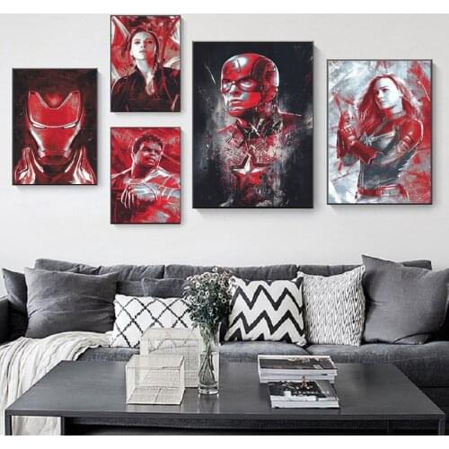 Red Watercolor Marvel Avengers Superhero Canvas Painting Captain America Iron Man Posters and Prints Wall Picture for Home Decor