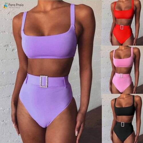 Para Praia Belted Swimear High Waist Bikini Swimsuit Women Beachwear Push Up Swimwear Swimsuit Sexy Bathing Suit Thong Bikini