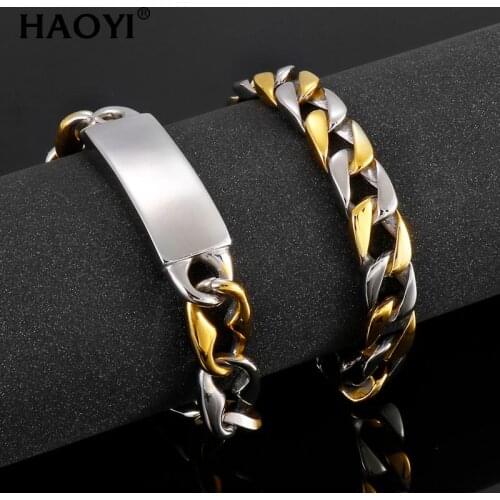 HAOYI 11/14mm Matte Polished Mens Curb Bracelet Cuban Link Chain Mixed Colours 316L Stainless Steel ID Bracelet