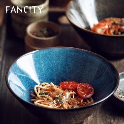 FANCITY Ramen bowl family restaurant creative ceramic soup bowl large rice bowl small dish bowl fruit bowl Japanese bamboo hat b