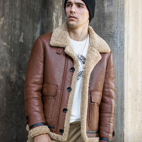 Promote Brown Thicken Real Sheepskin Fur Coat Men Winter Slim Soft Comfotable Natural Genuine Sheepskin Leather Clothing