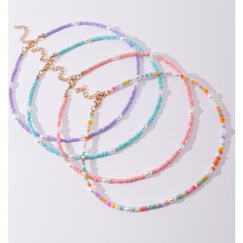 Fashion Summer Sweet Necklaces Womens Bohemian Neck Chain Strand Heart Alloy Color Measle Necklaces Jewelry for Girls