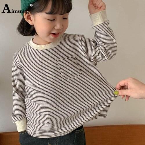 Unisex Boys Girls Fashion Stripes Top Kids Long Sleeve Round Neck Tees Children Loose Casual Shirt 2021 Autumn Top Streetwear