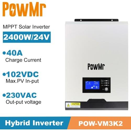 PowMr MPPT 40A 220V Solar Inverter 3KVA 2400W Pure Sine Wave Inverter 24V Battery Charger 50HZ/60HZ Frequency Off Grid Inverter