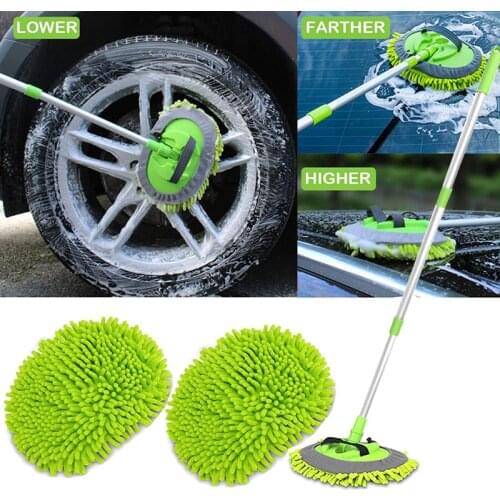 NEW 2pcs 2 in 1 Car Cleaning Brush Car Wash Brush Telescoping Long Handle Cleaning Mop Chenille Broom Auto Accessories