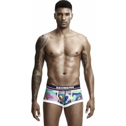 SEOBEAN New Mens Underwear Comfortable Boxer Men Printing Fashion Sexy Low-Waist Breathable Boxers