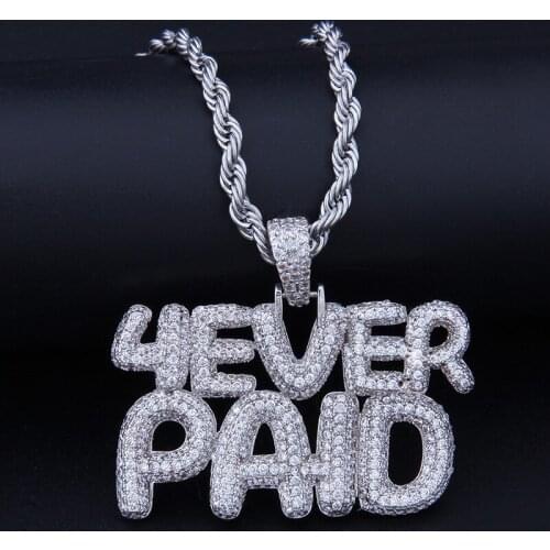 Iced Out Letters 4Ever Paid (Forever Paid) Pendant Necklace With Chain AAA Zircon Mens Necklace Hip Hop Jewelry