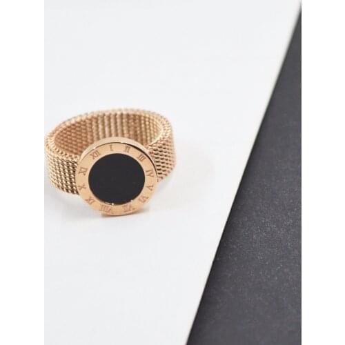 Black round roman numerals couple rings for men women,unisex rose gold color stainless steel watch chain ring men finger jewelry