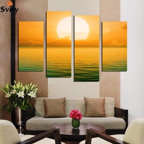 Printed sunset Seascape modular picture sea waves beach canvas painting landscape for living room home wall art decor F18811