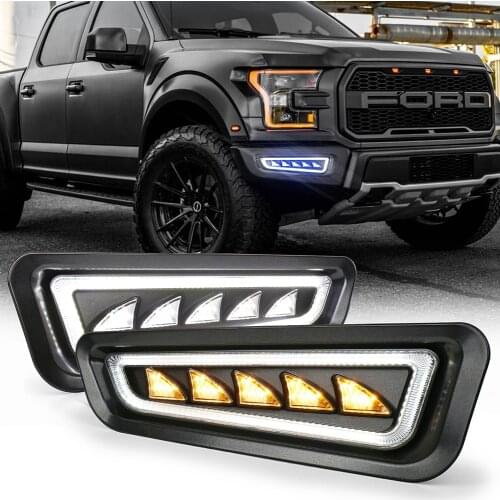 With Ice Blue/White Front Bumper Lights Amber Sequential Turn Signal Fits Gen 2 Ford Raptor 2017 2018 2019 2020 1 Set