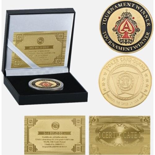 Tournament Winner Casino Poker Chip Metal Golden Plated Challenge Coin With Gift Box Coin Collectibles Souvenir Gifts Home Decor