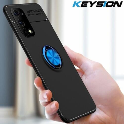 KEYSION Shockproof Case For Realme 7 7 Pro X7 Pro Soft Silicone Magnetic Metal Ring Stand Phone cover for Realme C15 C12 C11 V5
