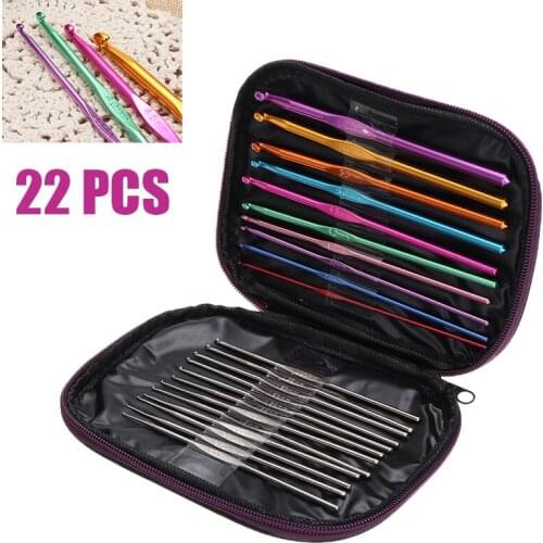 22Pcs/Lot Stainless Steel Straight Knitting Needles Crochet Hook Weave Set DIY Craft Tools Sewing Weave Tools Set