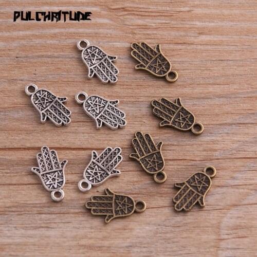 PULCHRITUDE 30PCS 10*16mm Two Color Metal Zinc Alloy MINI Pentagram Palm Charms Fit Jewelry Pendant Charms Makings