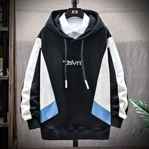 Plus Size Pullover Hoodies Loose 2021 Autumn Winter Fashion Splicing of Contrasting Letter Prints Casual Men Hoodie